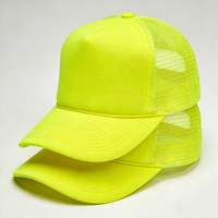 Casquettes de camionneur personnalisées vintage jaune fluo néon, 5 panneaux, en maille unie, avec fermeture snapback en mousse, pour le streetwear extérieur