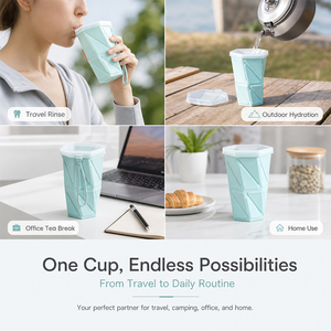Collapsible Travel Cup Food Grade Silicone Folds <b>Flat</b> 3cm Ultra Light 70g Heat Resistant 230C BPA Free Reusable for Travel - Product Image 5
