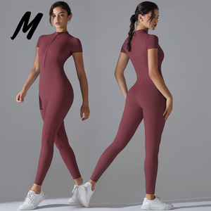 Tuta Intera da <span class=keywords><strong>Donna</strong></span> con Maniche Corte o Lunghe, Compressiva, Elasticizzata, Morbida, con Zip Frontale, per Yoga, con Pantaloni Lunghi o Corti - Product Image 6