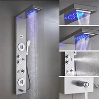 Panneaux de douche muraux en acier inoxydable poli, colonnes de douche LED cascade, système de panneaux de douche à jets de pluie doux et massants, design moderne