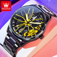 Montre personnalisée OEM 9937 avec logo pour homme, montres squelette noires de luxe pour homme, montre de poignet avec design 3D, montre sport à quartz avec jante de voiture