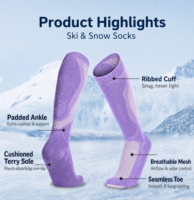 Chaussettes de ski tricotées mi-hautes pour hommes, femmes et jeunes, anti-humidité, rembourrées, antidérapantes, pour le snowboard, la randonnée et les sports