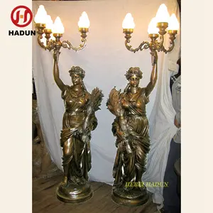 Buitentuin Levensgrote Westerse Antieke Bronzen Dame Vijf Lichte Torchiere Vloerlamp