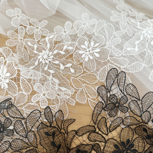 Promotion Exceptionnelle Galon de Dentelle Soluble à l'Eau Brodé, Blanc et Noir, 17 cm de Large, en Soie de Poisson, Tissu pour Vêtements et Accessoires DIY - Product Image 2