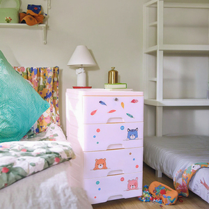 Armoire à tiroirs pliable pour enfants avec un seul verrou, en plastique, avec des autocollants de dessins animés à 4 couches, pour le bricolage - Product Image 5