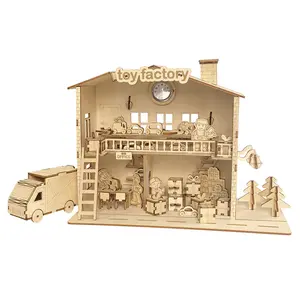 Mainan Puzzle Kayu 3D Kreatif Anak-anak Rakitan, Mainan Rumah Boneka DIY Model Pabrik Hadiah Cantik untuk Teman