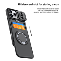 Stootvaste hoes met schuifbare camera-afdekking voor iPhone, verborgen kaarthouder, 360 graden draaibare ringstandaard, robuuste bumper shell