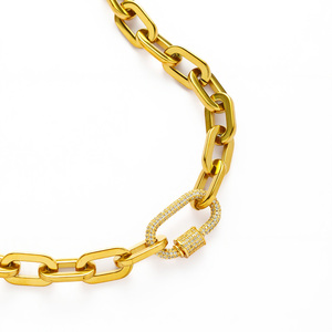 YF5245 Collana con Catena Chunky in Acciaio Inossidabile Placcato Oro 18K ad Alta Lucentezza con Chiusura a Moschettone in Zirconi per Donne - Product Image 3