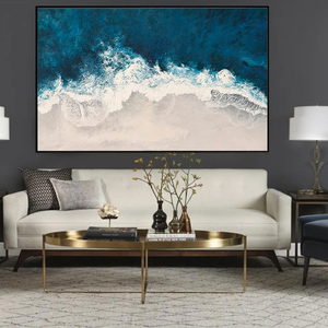 Beach Scenery Large Home Decor Aluminum <b>Framed</b> Hanging Wall Art Sea Blue Textured Artwork Handmade <b>Canvas</b> Oil Painting - Product Image 2