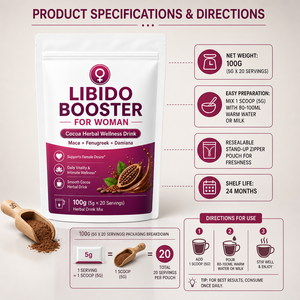 Libido Booster Para Mujeres Bebida De Cacao <span class=keywords><strong>En</strong></span> <span class=keywords><strong>Polvo</strong></span> <span class=keywords><strong>Maca</strong></span> Fenogreco Damiana OEM ODM Marca Privada Vitalidad Bienestar 100g - Product Image 4