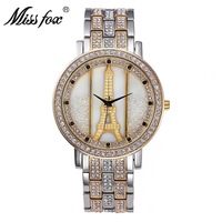 Montre à quartz pour femmes, best-seller, élégante, avec tour Eiffel de Paris, entièrement sertie de diamants