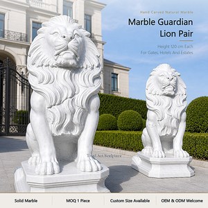 Statue de <span class=keywords><strong>lion</strong></span> en marbre blanc TREVI, paire sculptée à la main, grande sculpture de <span class=keywords><strong>lion</strong></span> en pierre, décoration personnalisée pour jardin extérieur, allée, portail, vente en gros - Product Image 2