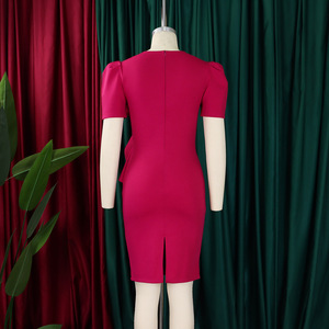 Ultimo Design <span class=keywords><strong>Abito</strong></span> <span class=keywords><strong>Midi</strong></span> <span class=keywords><strong>Estivo</strong></span> Tinta Unita da Chiesa per <span class=keywords><strong>Donna</strong></span>, Casual Elegante con Fascia in Vita, Scollo a O, Manica Corta e Volant, Stile Africano - Product Image 3