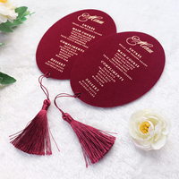 Tarjeta de Menú Ovalada Roja para Boda con Impresión en Dorado, Borla Dorada Colgante, Menú de Mesa Personalizado para Banquete de Boda