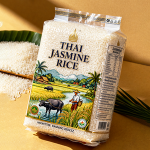 Impresión personalizada de plástico 1kg 2kg 5kg Bootm plano Tailandia Basmati arroz envasado al vacío lado fuelle bolsa con asa - Product Image 2