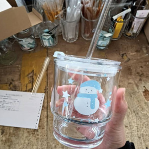 Vaso de Vidrio con Diseño de Muñeco de Nieve Navideño, Taza de Agua <span class=keywords><strong>Kawaii</strong></span> para Niñas, Linda Taza de Vidrio para Beber Café para Estudiantes - Product Image 4