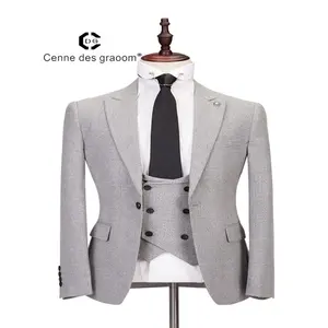 Mens Suits 3 Piece Slim Fit Wedding Grey Business Dinner Suit for Men Cenne des graoom Lapel Blazer Waistcoat Trousers