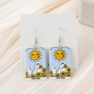 1 par de pendientes de gota de tarjeta de Tarot fantasma de Halloween, Luna acrílica y amante, artesanías de adivinación, regalo de joyería de moda - Product Image 4