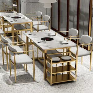 뜨거운 냄비 테이블 상업 유도 밥솥 무연 대리석 케밥 꼬치 테이블 레스토랑 벽 카드 좌석 소파 테이블과 의자