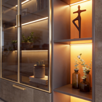 Meuble TV mural gris moderne en bois avec éclairage LED pour téléviseurs de 65 pouces pour salon