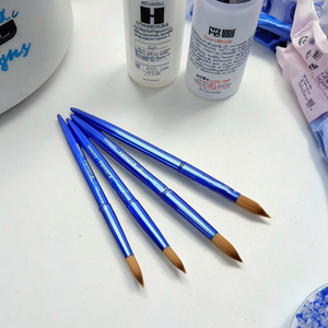 Pinceau à ongles en acrylique Kolinsky, manche en métal bleu, logo personnalisé, tête en poils Kolinsky, pinceau pour poudre acrylique, pour salon de manucure - Product Image 1