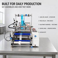 Petite machine d'étiquetage semi-automatique manuelle pour bouteilles en bois, contrôle PLC, étiqueteuse autocollante, industrie alimentaire et des boissons, compacte et facile à utiliser