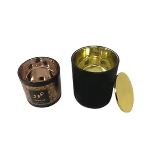 Customized Various of Electroplated rose gold black glass candle vessels for home decor