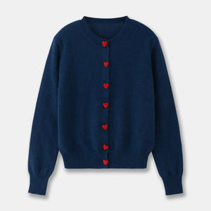 कोरियन शैली दिल बटन एकल ब्रेस्टेड शॉर्ट कार्डिगन स्वेटर जो गर्दन लंबी आस्तीन महिला पतली बुना हुआ जैकेट स्वेटर - Product Image 1