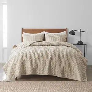 Copriletto trapuntato Beige per tutta la stagione copriletto leggero copriletto set di biancheria da letto con cuscino finta coperta trapunta sottile