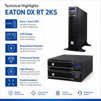 Eaton UPS Équipement de serveur de salle informatique en ligne monté en rack Durée de vie prolongée de la batterie 2000VA/1800W 220V UPS 2KVA DX RT 2KS