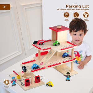 Jouets de stationnement en <span class=keywords><strong>bois</strong></span> pour enfants, jeu préscolaire pour la famille, construction d'escaliers, <span class=keywords><strong>garage</strong></span>, voitures - Product Image 3