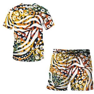 2024 새로운 여름 3D 인쇄 남성 동물 레오파드 무늬 티셔츠 반바지 세트 드롭 배송 남성 스포츠웨어 사용자 정의 O-넥 스포츠 세트