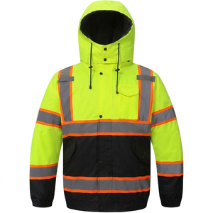 300D PU Coated Oxford Material Cotton Fleece Men's Long Sleeve Reflective LED Flash Safety <b>Jacket</b> CLASS 1 Quick Dry Breathable - Product Image 1