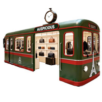 Artisanat métallique personnalisé : Conception de chariot de vente vintage vert (locomotive, bus, tram) pour centres commerciaux et marchés nocturnes