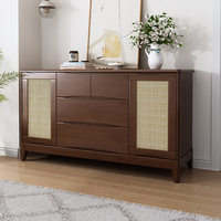 Armoire de rangement à double porte en bois massif de style nordique simple et moderne, panier en rotin, finition noyer pour salon