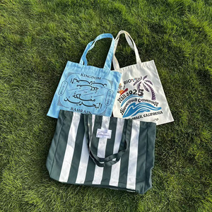 Bolsa de Playa de Lona a Rayas de Algodón Suave para Mujer, Personalizable con su Logotipo, Gran Capacidad - Product Image 6