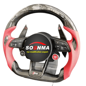 Volant de voiture personnalisé en cuir véritable et fibre de carbone, compatible avec <span class=keywords><strong>Audi</strong></span> R8 A3 A4 A5 A6 A7 S3 S5 Q5 Q7 <span class=keywords><strong>TT</strong></span> TTs <span class=keywords><strong>RS</strong></span> RS3 RS5 RS7 - Product Image 5