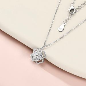 Collier en argent sterling 925 plaqué rhodium, bijoux fins pour femmes, pendentif tendance trèfle à quatre feuilles, zircon cubique pour fiançailles - Product Image 4