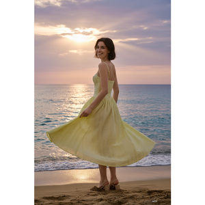 <span class=keywords><strong>Robe</strong></span> midi en coton jaune à œillets pour femme, été 2026, élégante, col cœur, <span class=keywords><strong>corset</strong></span>, <span class=keywords><strong>robe</strong></span> d'été, bretelles spaghetti, <span class=keywords><strong>robe</strong></span> de plage, <span class=keywords><strong>robe</strong></span> de vacances - Product Image 1