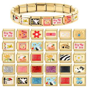 Bracciale a <span class=keywords><strong>Charm</strong></span> Componibile Italiano di Alta Qualità in Acciaio Inossidabile Placcato Oro Moduli per Catena Bracciale e Collana Fai da Te - Product Image 3