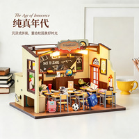 Puzzle en bois Scène de classe DIY Cabane assemblée Campus Modèle miniature fait main Maison Jouet éducatif 22x17x15.5cm Boîte couleur