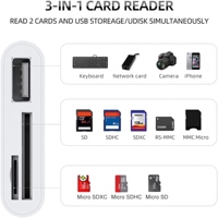 Adaptador Extensor OTG 3 en 1 al por Mayor de Fábrica, Lector de Tarjetas USB 3.0 de Instalación Externa USB-C con Soporte para Tarjetas TF y CF