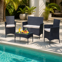 Table basse d'extérieur moderne en rotin PE avec plateau en verre trempé, structure métallique antirouille, table d'appoint de jardin pour patio et balcon