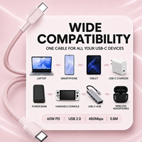 Câble USB-C Type-C de 0,8 m, 60 W, 3 A, charge rapide, cuivre étamé, plastique, nylon tressé, pour banque d'alimentation, appareils mobiles