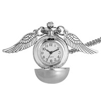 Montre de poche à thème Snitch Ball, montre à quartz pour enfants, collier, horloge, joli pendentif avec chaîne de pull, cadeaux d'anniversaire pour garçon et fille