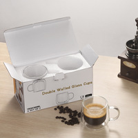 Commandez directement en gros en usine, stock de tasses à café en verre à double paroi incassable, tasse à café à paroi épaisse, 150 ml, 250 ml, 350 ml