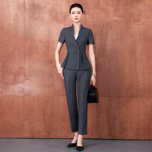 Women's Suit Set Short Sleeve Navy Blue Office Lady Professional Uniform Breathable Woven Fabric Business Commute Interview Wear - Product Image 3
