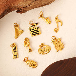 Charme d'instrument de musique plaqué or 18 carats, acier inoxydable, émail, claquette de cinéma, <span class=keywords><strong>saxophone</strong></span>, pendentif musical pour la fabrication de bijoux - Product Image 1