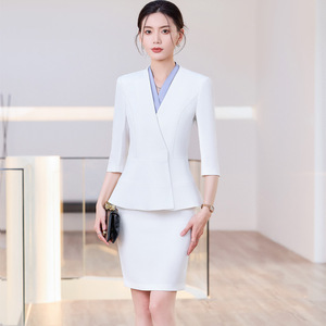 Women's Professional Mid Sleeve Suit Set Three Quarter Sleeves Polyester Workwear For Beauty Salon Jewelry Store - Product Image 4