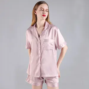 Fung3034高品質シルクPjセット女性ナイトウェアサテンパジャマ